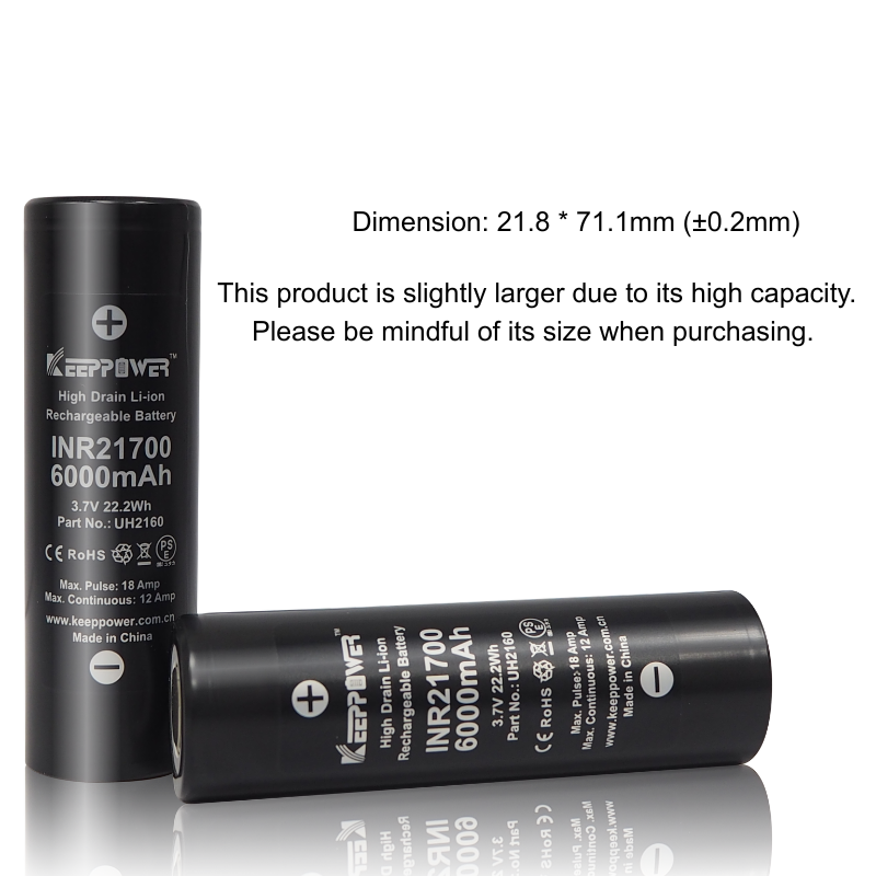 マックス. 12放電IMR 21700 6000mAh リチウムイオンバッテリー UH2160